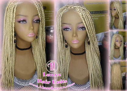 Blonde 613 Platinum Lace Baby Hair Box Braid Wig Unit Small Medium Straight Glueless! Braid Lace Wig Xpressions Hair