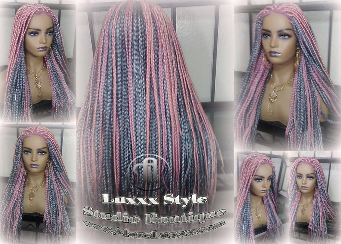 Mermaid Pink Grey Wig Box Braids braided Lace closure Baby hair Light Pink wig pink extensions stage hair gypsy Cosplay Drag Queen