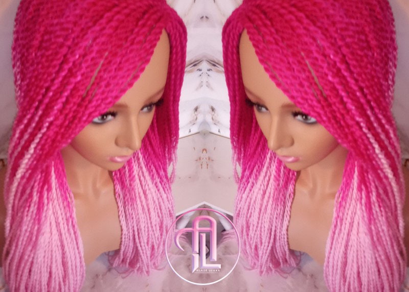 Pink Ombre Senegalese Twist Braid Wig Small Long Gradient Unicorn Mermaid Wig Sale Alopecia Braids Light Pink Hot Pink Ready to Ship