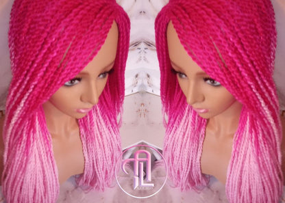 Pink Ombre Senegalese Twist Braid Wig Small Long Gradient Unicorn Mermaid Wig Sale Alopecia Braids Light Pink Hot Pink Ready to Ship