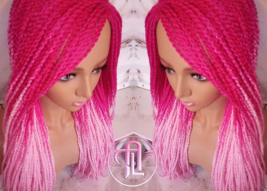 Pink Ombre Senegalese Twist Braid Wig Small Long Gradient Unicorn Mermaid Wig Sale Alopecia Braids Light Pink Hot Pink Ready to Ship