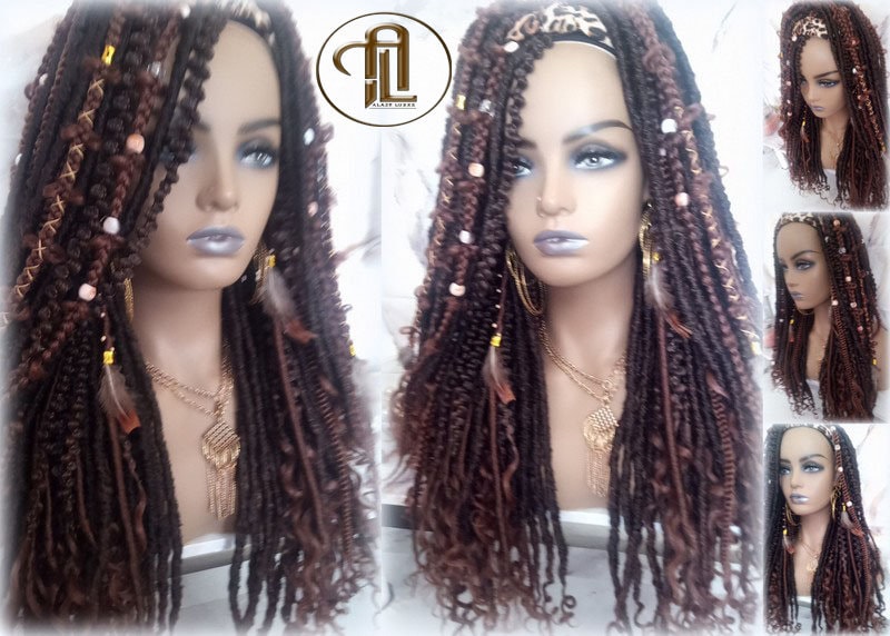 Headband Wig Brown 30 Black Dreads Mix Set Twist Soft Crochet Boho Dread Braid Set Bohemian extensions