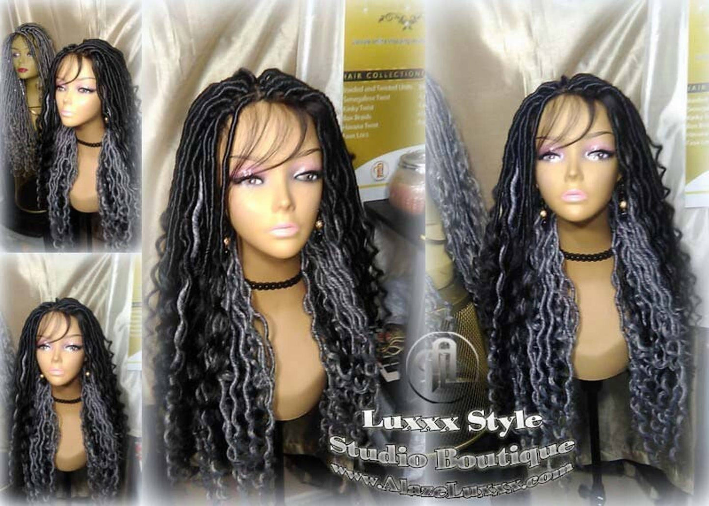 Faux Locs Synthetic Goddess LONG Lace Salt N Pepper Closure w Baby Hairs Dread Wig Wavy Black Carnival Cosplay Rave Raver 1b 51
