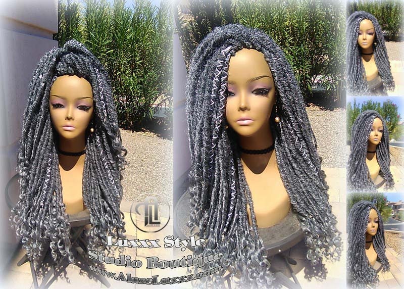 Big Large Fluffy  Storm Silver Grey Gray 44 51 Platinum Metallic Chrome Hair Gypsy Bohemian Boho Goddess Faux Dread Locs Wig Ready to ship