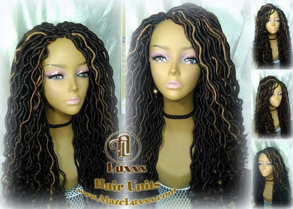 Long Wavy Goddess Faux Locs Honey Platinum DE SE Dred Lock Braided Wigs Dread Wig Blonde 30 27 Black Dread Gypsy Bohemian Boho  Distress