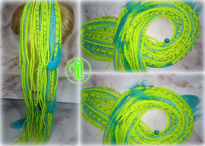 Ponytail Hair Fall Extensions Neon Green Slime Blue Elements Accents Feathers synthetic senegalese twist braids hair scrunchie clip in