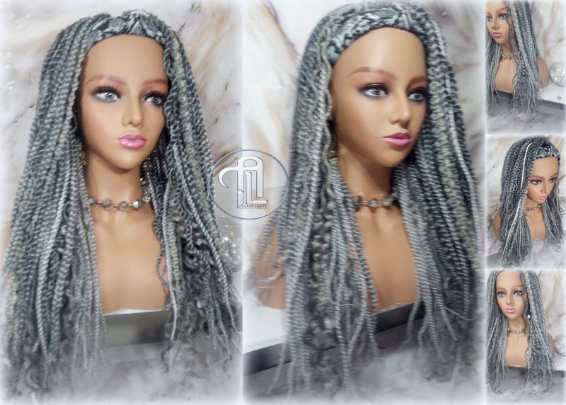 Braids Dreads Mix Headband Wig Silver Grey 44 51 Set Twist Soft Crochet Boho Dread Braid Set Bohemian extensions