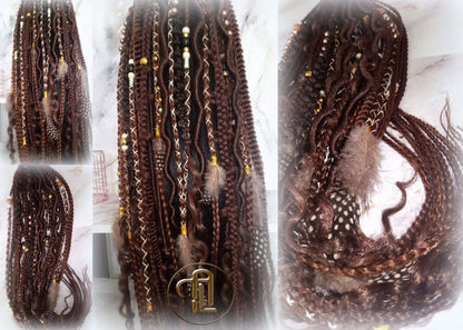 Brown Braids Extension on Hairband Hair Tie, Goddess Dreadlocks On Elastic Band Synthetic Dreads Ponytail Boho Hair Falls Renaissance