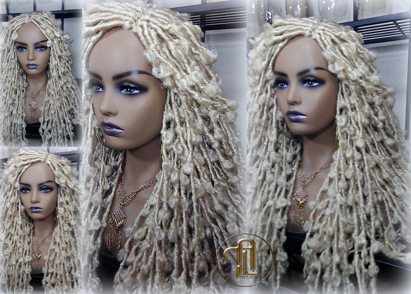 Butterfly Locs Platinum Blonde 613 Braided Wig Large Long  Boho Wig Blonde #613  Messy Hair Wig Distressed Butterfly Locs Ready to ship