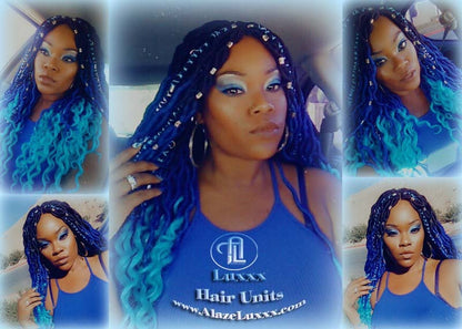 Goddess Faux Locs Blue Ombre curly long wig synthetic dreads crochet braids Mermaid Hair Blue Braid Wig Hair