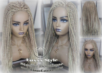 Box Braid Wig Blonde 613 27 Mix Ombre Balayage Honey Blonde Platinum Lace Baby Hair Unit Small Medium Straight Glueless! Braid Lace Wig