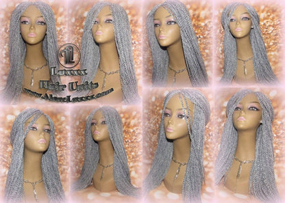 Senegalese Twist Wig Grey 44 51 Silver Braids Long Straight Small Storm Twist Braided Wigs Twisted Xpressions Braiding Hair Platinum Braids