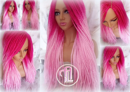 Light Pink Hot Cosmic Pink Mermaid Wig Box Braids braided Synthetic hair Lace Part Barbie Core Barbie Movie Barbie Hair wig Barbie Core