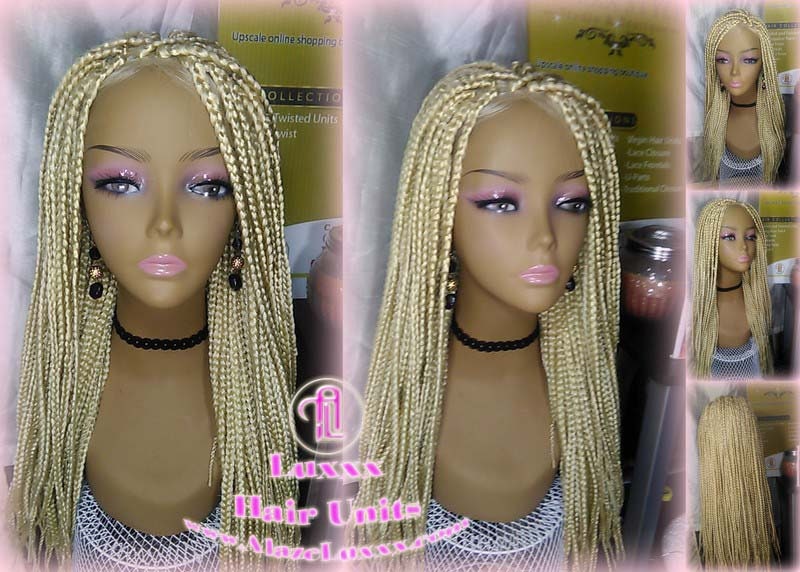 Box Braid Wig Blonde 613 Platinum Lace Baby Hair Unit Small Medium Straight Glueless! Braid Lace Wig Xpressions Hair