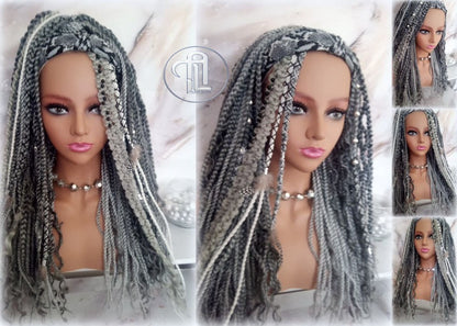 Headband Wig Silver Grey 44 51 Braids Dreads Mix Set Twist Soft Crochet Boho Dread Braid Set Bohemian extensions