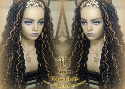 Headband Wig Black 1B 27 30 Brown Goddess Faux Loc Wig Long Wavy Ends Hair Bohemian Boho Gypsy Dread DE SE Dred Lock Braided Wigs