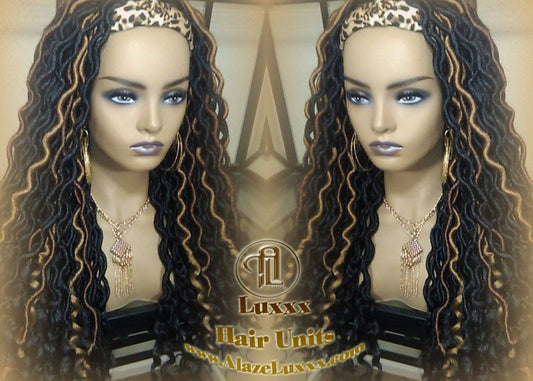 Headband Wig Black 1B 27 30 Brown Goddess Faux Loc Wig Long Wavy Ends Hair Bohemian Boho Gypsy Dread DE SE Dred Lock Braided Wigs