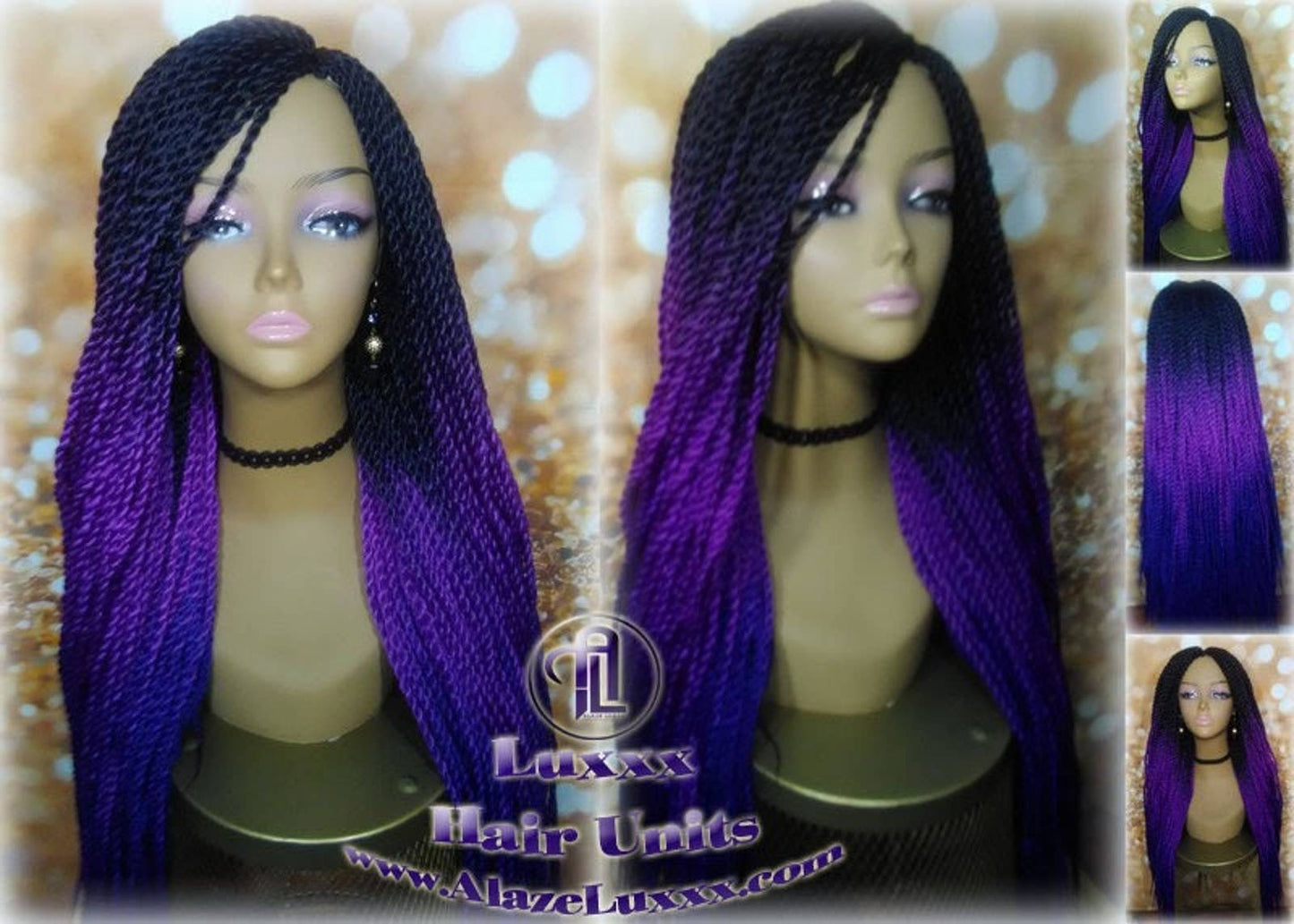 Ombre Black Purple Braid Wig Senegalese Twist 24 Inch Long Soft Crochet High Temperature Braids Synthetic Braiding Alopecia HairExtension