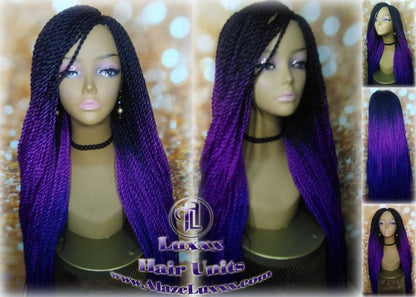 Ombre Black Purple Braid Wig Senegalese Twist 24 Inch Long Soft Crochet High Temperature Braids Synthetic Braiding Alopecia HairExtension