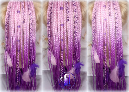 Ponytail Hair Fall Extensions Pink Ombre Purple Elements Accents Feathers synthetic box braids hair scrunchie clip in Clip on Braids