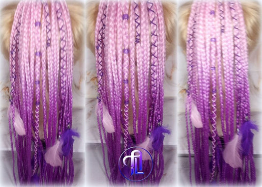 Ponytail Hair Fall Extensions Pink Ombre Purple Elements Accents Feathers synthetic box braids hair scrunchie clip in Clip on Braids