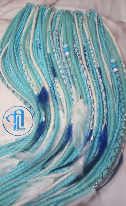 Blue White SE Synthetic Crochet Straight Dreads Braids synthetic soft and light Braid in Clip in hair extension Fake Faux Dreads Partial Set