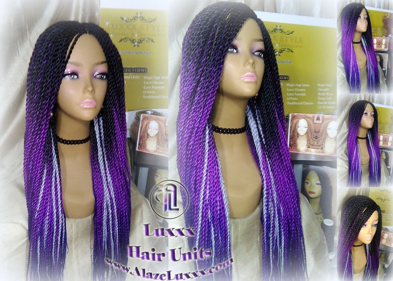 Long Ombre Purple Senegalese Twist Wig Lakers Long Small braid Kobe Bryant Ombre Mermaid Cosplay EDC Festival Carnival Vacation Wig