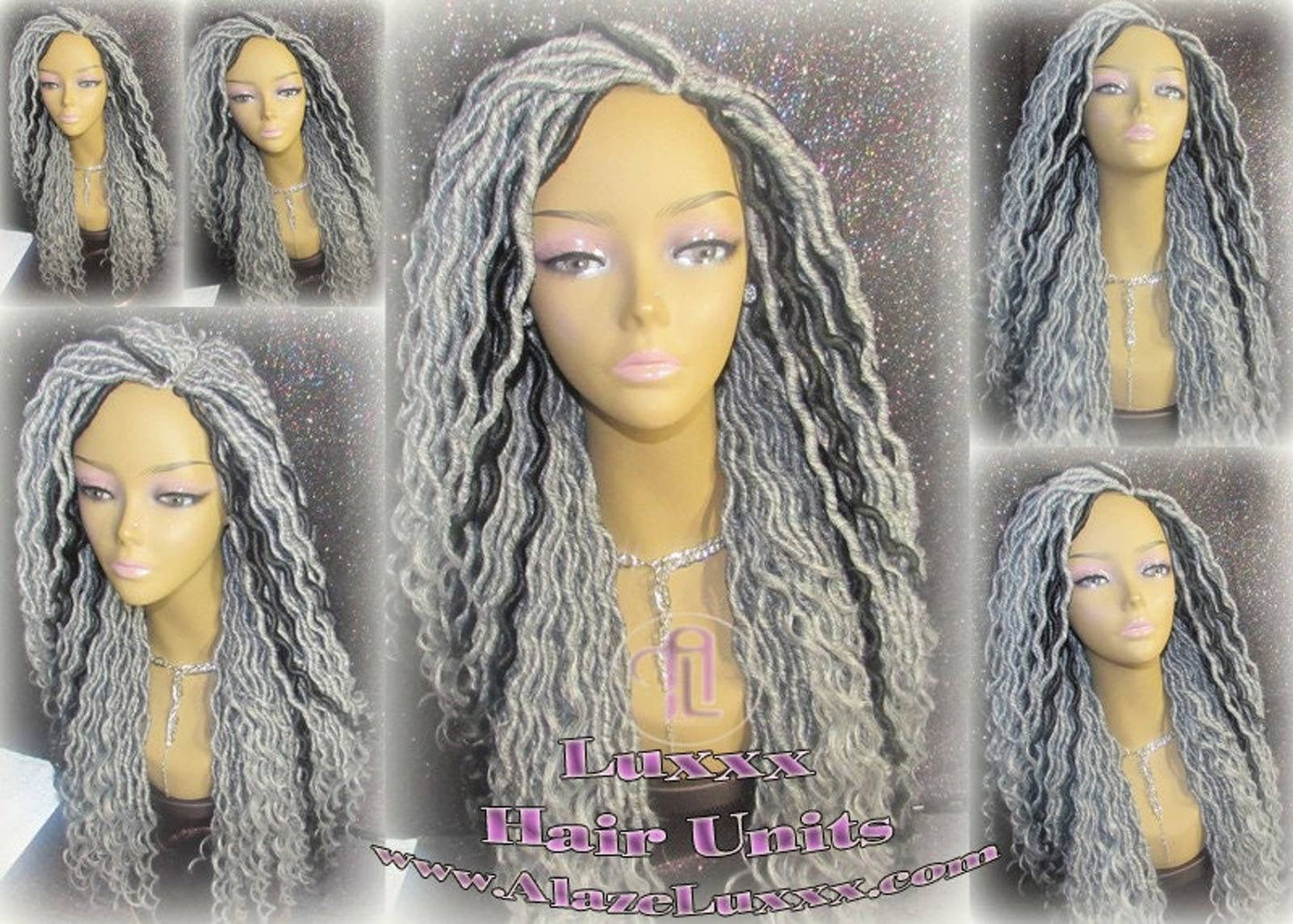 Silver Black 1B Grey Gray Salt N Pepper 44 51 Gypsy Boho Goddess Faux Dread Locs Platinum Storm Wig Unit Wavy