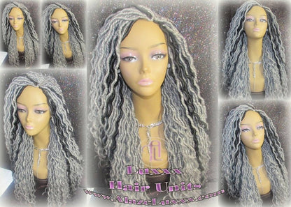 Silver Black 1B Grey Gray Salt N Pepper 44 51 Gypsy Boho Goddess Faux Dread Locs Platinum Storm Wig Unit Wavy