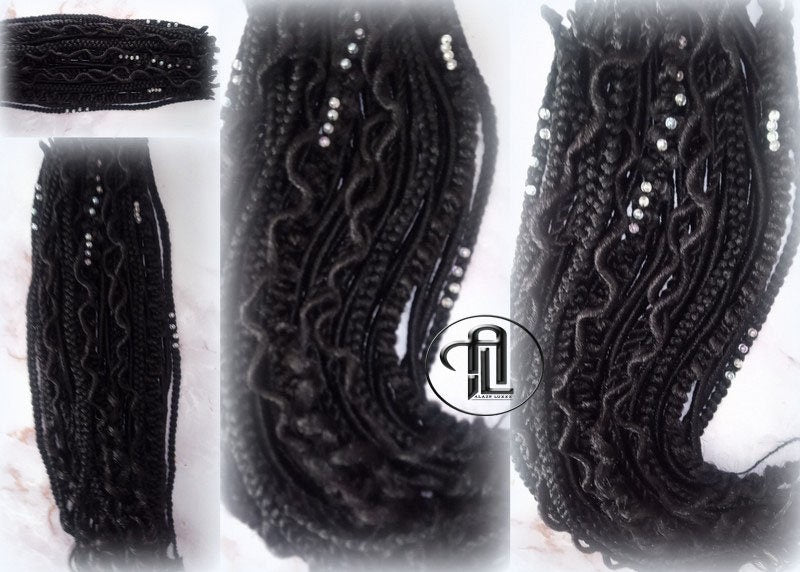 Black Single Ended SE 75 Piece Set Kit Goth Mixed Soft Witch Boho Dread Braid Hair Wraps Extensions Textured Natural Realistic