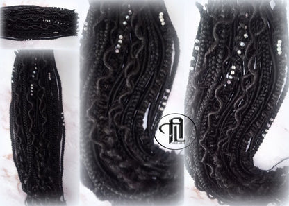 Black Single Ended SE 75 Piece Set Kit Goth Mixed Soft Witch Boho Dread Braid Hair Wraps Extensions Textured Natural Realistic