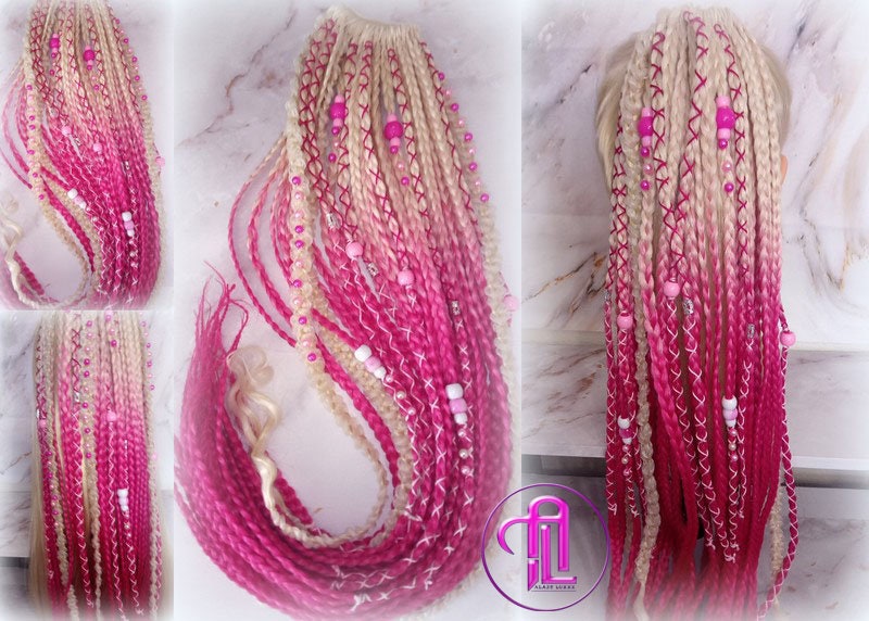 Ponytail Hair Fall Extensions Blonde Pink Ombre Elements Accents Feathers synthetic box braids hair scrunchie clip in Clip on Braids