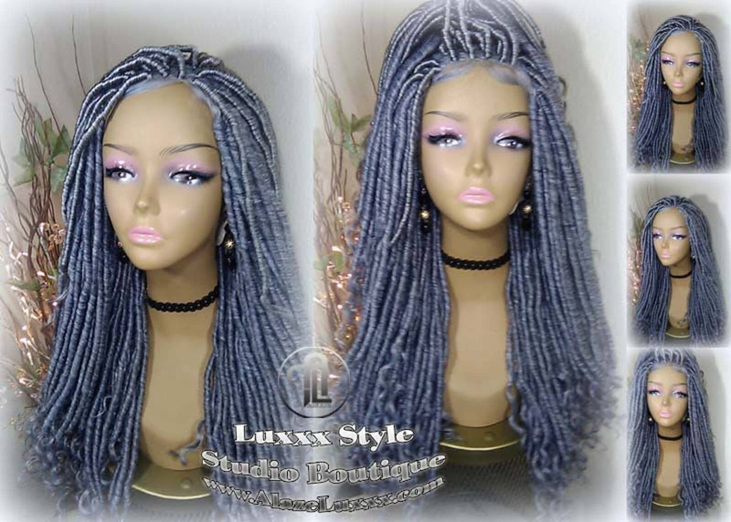 Goddess Faux Dread Loc Lace Closure Straight Storm Silver Grey Gray 44 51 Boho Gypsy Wavy Lock Crochet Freetress Model Model Wig