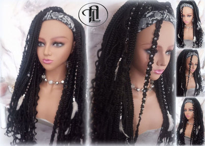 Black 1B Headband Wig Braids Dreads Mix Set Twist Soft Crochet Boho Dread Braid Set Bohemian extensions Goddess Faux Locs Partial Dreads Wig