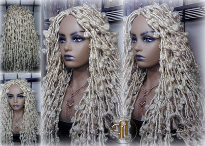 Butterfly Locs Platinum Blonde 613 Braided Wig Large Long Gypsy Bohemian Boho Wig Blonde #613  Messy Hair Wig Distressed Butterfly Locs