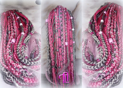 Pink Grey Silver Ponytail Hair Fall Extensions Elements Accents Feathers synthetic box braids hair scrunchie clip in Clip on Braids