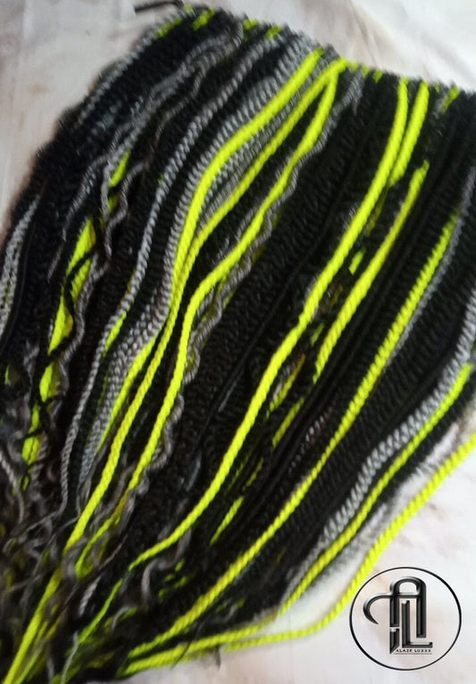 Neon Green Black Grey Silver Single End SE Braid Plaits Twist Set 100 Piece Set Kit Crochet Boho Alien Dread  Extensions Single Loop Dread