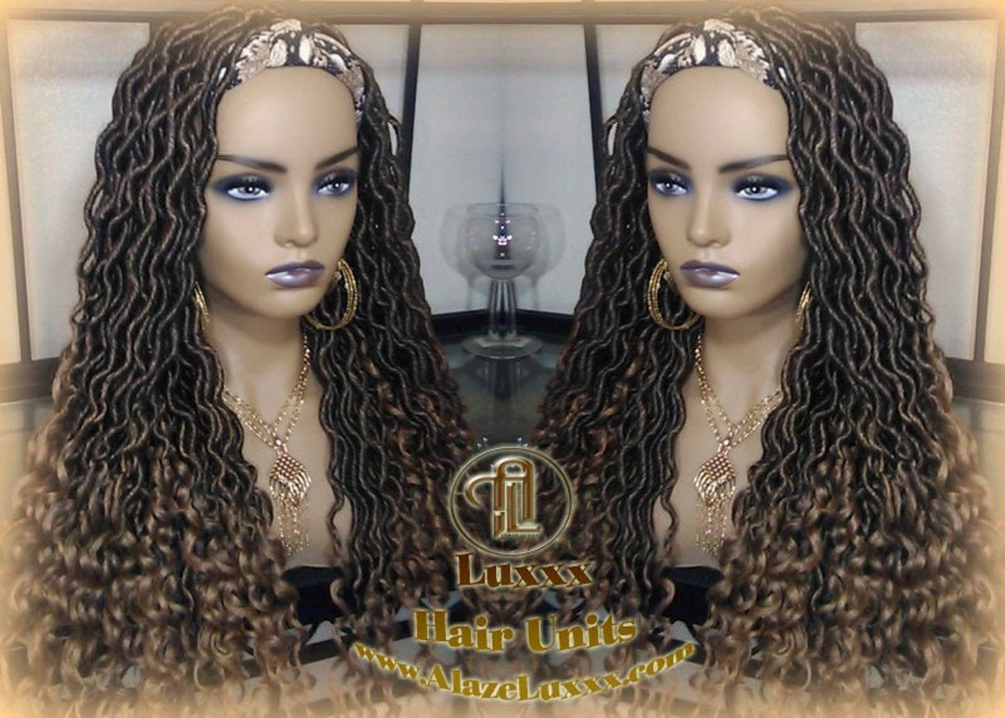 Headband Wig Black Blonde Goddess Faux Loc Wig Long Wavy Blonde Tips Ends 27 Hair Bohemian Boho Gypsy  Lock Braided Wigs Ready to ship