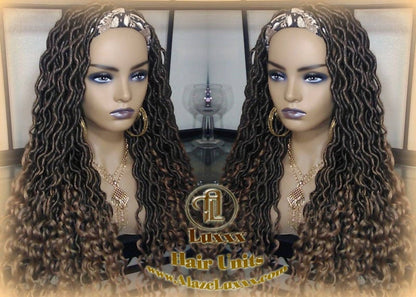 Headband Wig Black Blonde Goddess Faux Loc Wig Long Wavy Blonde Tips Ends 27 Hair Bohemian Boho Gypsy  Lock Braided Wigs Ready to ship