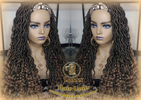 Headband Wig Black Blonde Goddess Faux Loc Wig Long Wavy Blonde Tips Ends 27 Hair Bohemian Boho Gypsy  Lock Braided Wigs Ready to ship