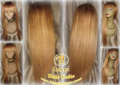 Chian Chinese Bang Wig Virgin Hair Honey Blonde Ombre Straight Hair Highlights Balayage Closure Blonde Wig 27 613 platinum dark roots