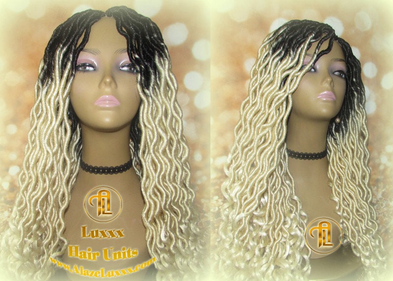Goddess Faux Dread Wig 1B Black Blonde Ombre Dark Roots 613 Marley Dred Lock Gypsy Bohemian Crochet Festival Hair Wig Platinum Braided Wig