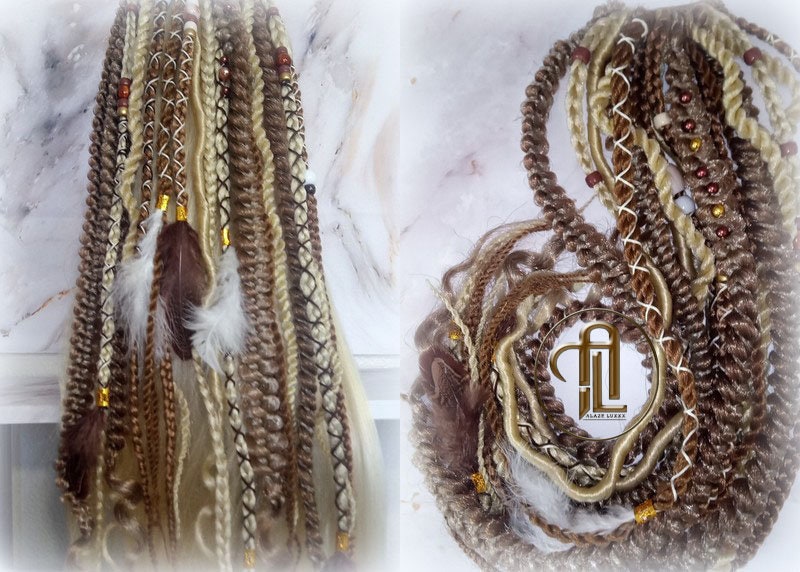 Ponytail Hair Fall Viking Renaissance Extensions Blonde Brown Elements Accents Feathers synthetic box braids hair scrunchie clipin Butterfly