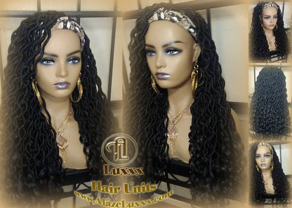 Headband Wig Black 1B Goddess Faux Loc Bohemian Boho Braided Wig