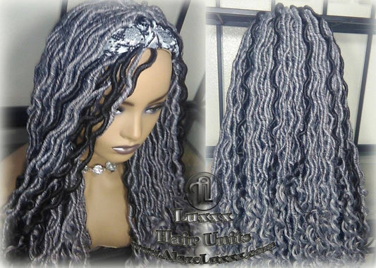 Headband Wig Goddess Faux Dread Locs Salt N Pepper 44 51 Gypsy Boho Silver Black 1B Grey Gray Platinum Storm Wig Unit Wavy Ready to Ship