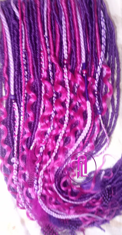 Wavy Pink Purple Single Ended SE Set Straight Soft Crochet Boho Dread Braid Extensions Textured Hair Dread Curly Pink Dreads Synthetic
