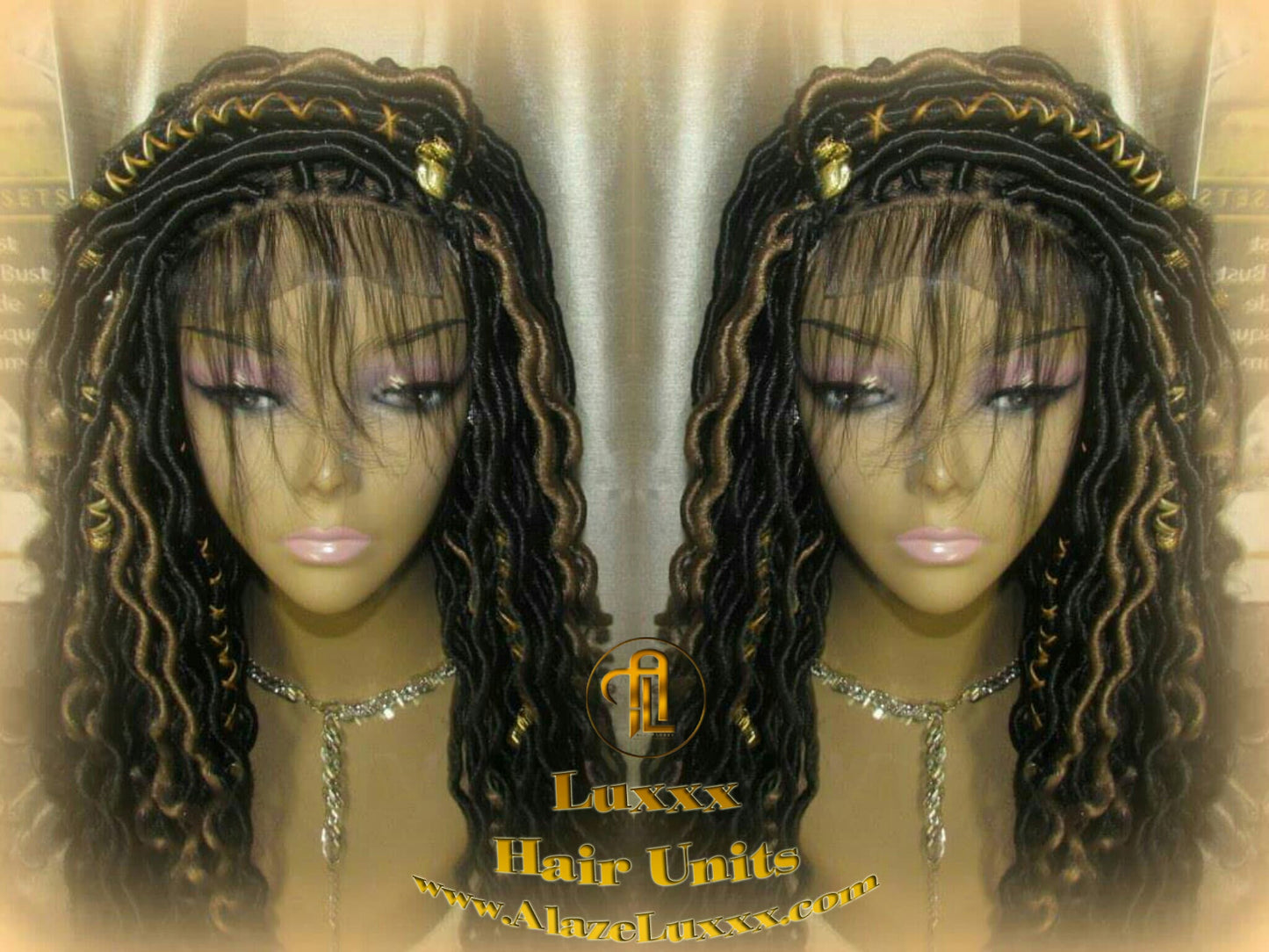 Faux Locs Synthetic Goddess LONG 4x4 Lace Closure w Baby Hairs Dread Wig Wavy Black Dreads Honey Blonde 27 Carnival Cosplay Rave Raver TREND