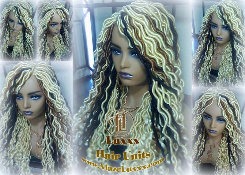 Platinum Blonde Gypsy Bohemian Boho Goddess Faux Dread Locs Wig Unit! Blonde #613 #27 Brown Wavy Dred Lock Wig Crochet Messy Hair Wig