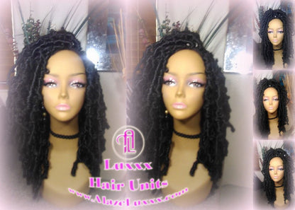 Black short butterfly locs wig boho gypsy 1b Jet black Short Medium Braid Wig Black Lace Closure Baby Hair Braid Wig Festival hair