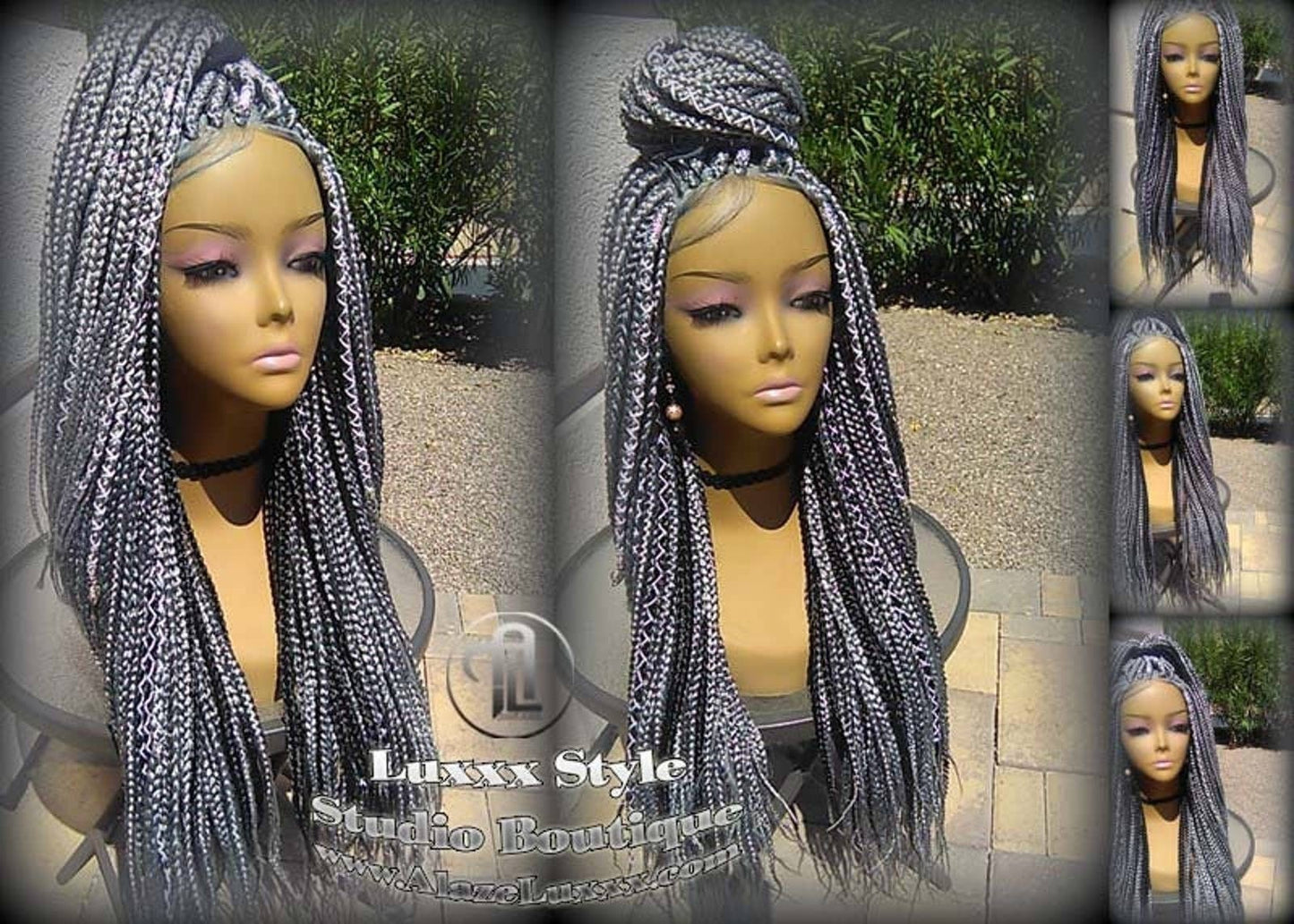 Grey Gray Silver Lace Baby Hair Box Braid 44 51 Wig Storm Long Medium Straight Glueless! Braid Lace Wig Pre Stretched Braiding Hair